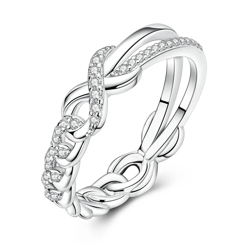 Original 925 Silver Sparkling Zircon Ring Stackable Classic Shine Stone Round Rings For Women Wedding Anniversary Jewelry Gift