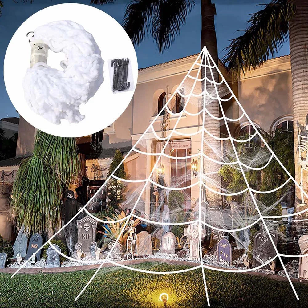 Halloween Triangle Spider Web,5m Large Plush Simulation Spider Web,Haunted Home Outdoor Yard Decoration Props