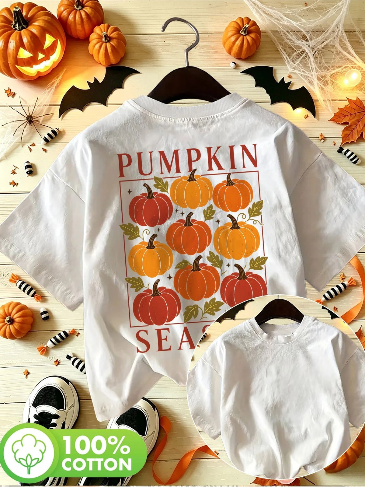 Vintage Halloween Pumpkin Season Print Women's Fashion Casual Shirt Casual Short Sleeve Crew Neck Women's Short Sleeve T-Shirt