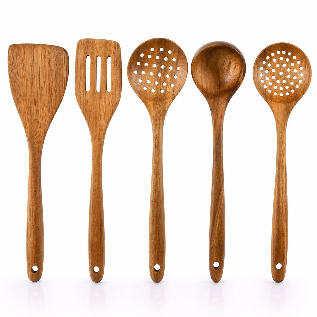 Wood Kitchenware Cooking Set Household Spatula Spoon Set Salad Spoon Fork Stirring Spoon Kitchen Baking Set With Storage Bucket