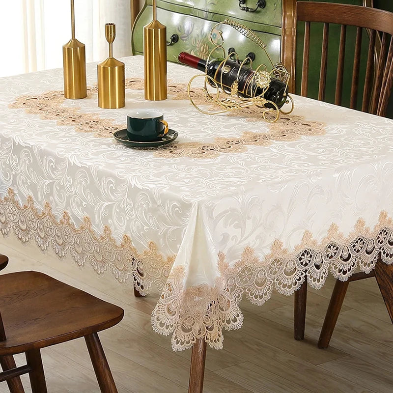 Battilo Lace Embroidery Tablecloth White Floral Rectangle Table Cloth Waterproof Table Cover For Dining Table Wedding Party Home