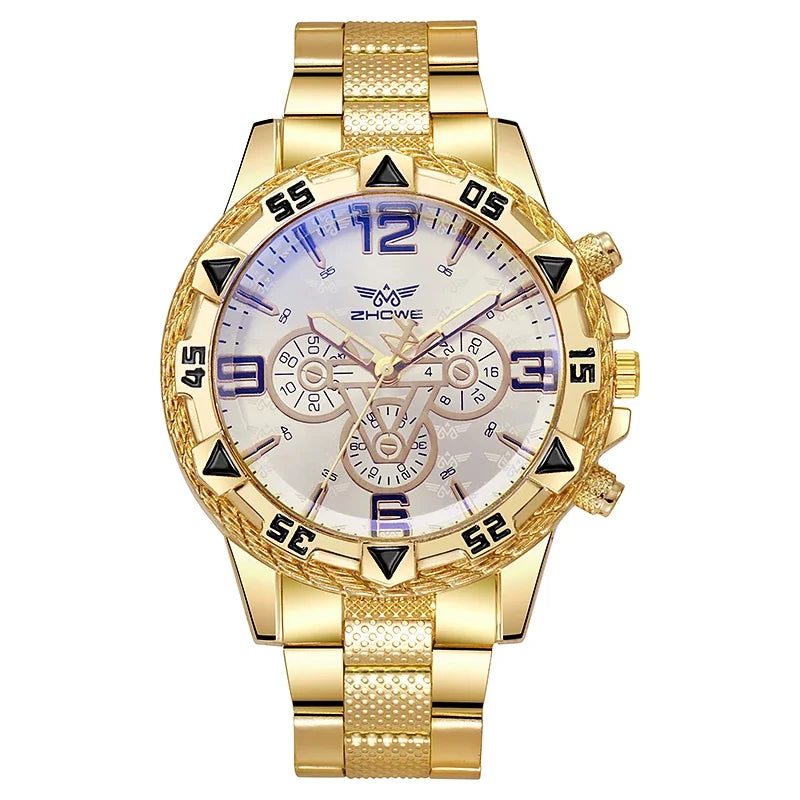 YIKAZE Men's Quartz Wristwatches Business Leisure Fashion Large Dial Alloy Steel Strip Blue Light Three Eye Men's Quartz Watch