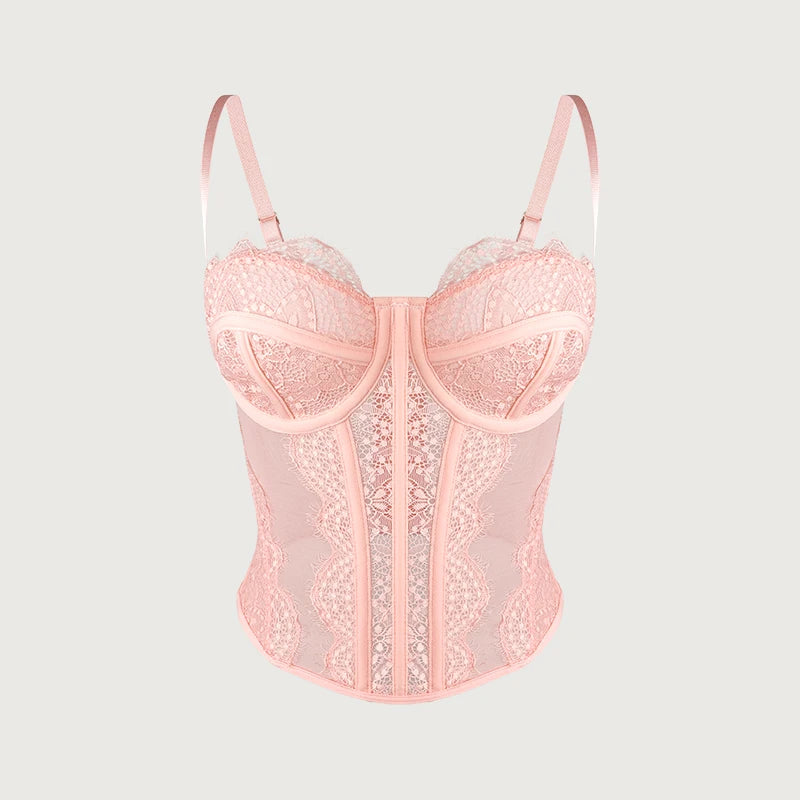 Y2k 90s Vintage Corset Sleeveless Crop Top Ladies Chic Lace Trim Snug Fitting Bustier Sexy Bodycon Camisole Camisole Corset Top