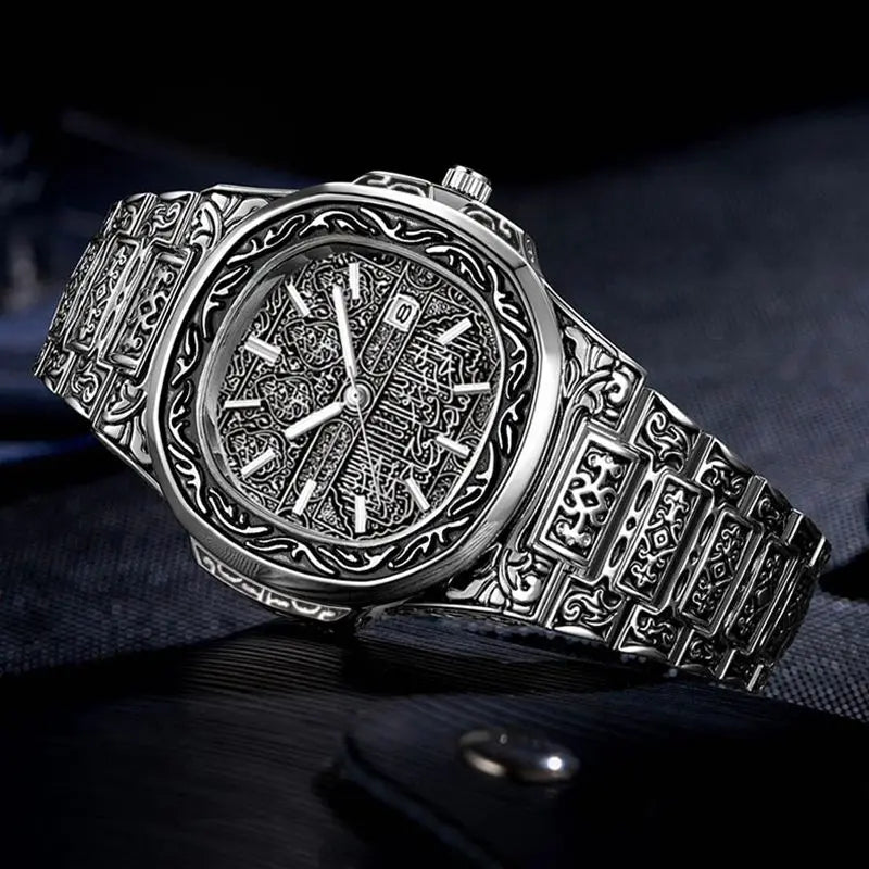 Vintage Men Quartz Watch Luxury Brand Auto Calendar Specific Lines Stainless Steel Strap Wristwatch For Mans Analog