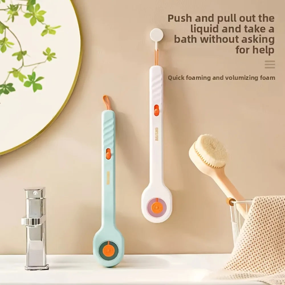 1pc Liquid Filled Soft Long Handle Hair Bath Brush, with A Back Rubbing Tool and A Long Handle for Showering Bath Accessories