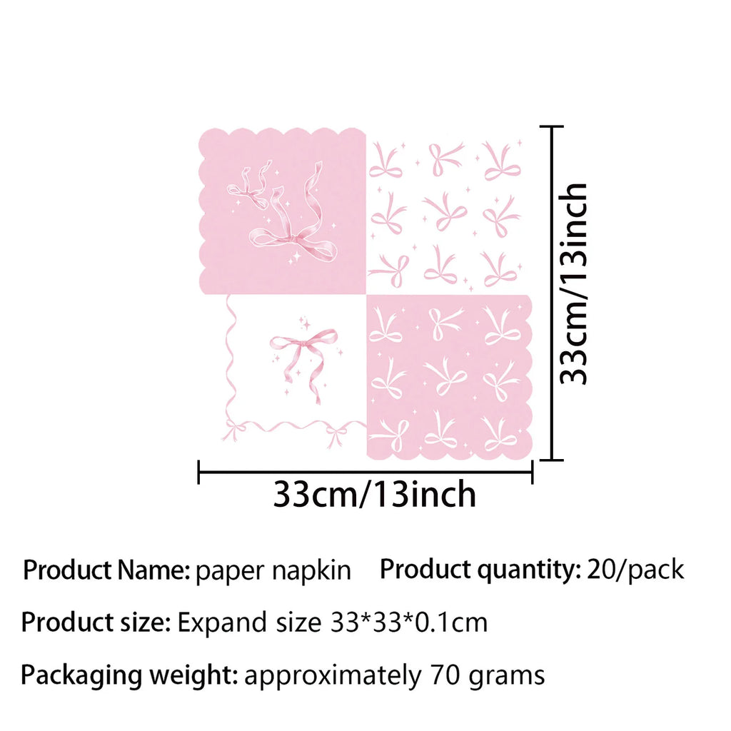 Pink Bow Tie Disposable Tableware Birthday Party Supplies Festival Tableware Pink Pattern Plate Mat Disposable Paper Cups Knive
