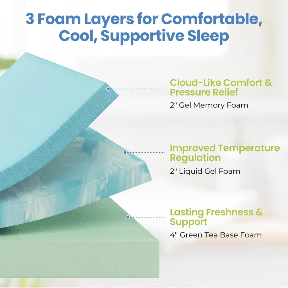 8 Inch Mattress 3 Foam Layer Cooling Gel Memory Foam Mattresses, Green Tea for Fresher Sleep, Medium, Customized
