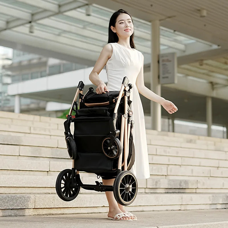 3-in-1 Baby Stroller High Landscape Large Wheel Baby Stroller Can Sit and Lie Two-way Push Travel Stroller with 0-4 years baby