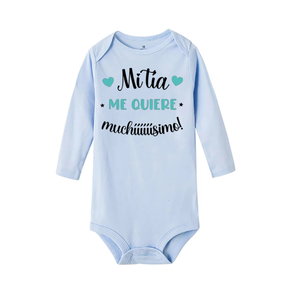 My Aunt Loves Me Very Much Print Baby Bodysuit Spanish Baby Romper Toddler Jumpsuit Girls Boys Long Sleeve Clothes Infant Romper