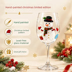 1PC Christmas Hand Painted Wine Glass Creative Snowman Poinsettia Goblet Household Glass Red Wine Cup Festive Decorations