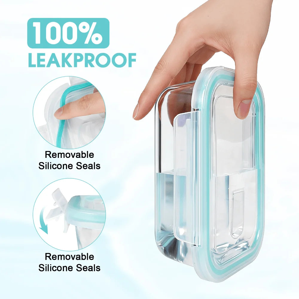 Glass Food Storage Containers Modern Sleek 24 Pcs Set Clear Glass With Light Blue Airtight Snap Lids Leakproof Microwave Oven Safe For Meal Prep Lunch Fruit Pantry Kitchen Storage Housewarming Gift