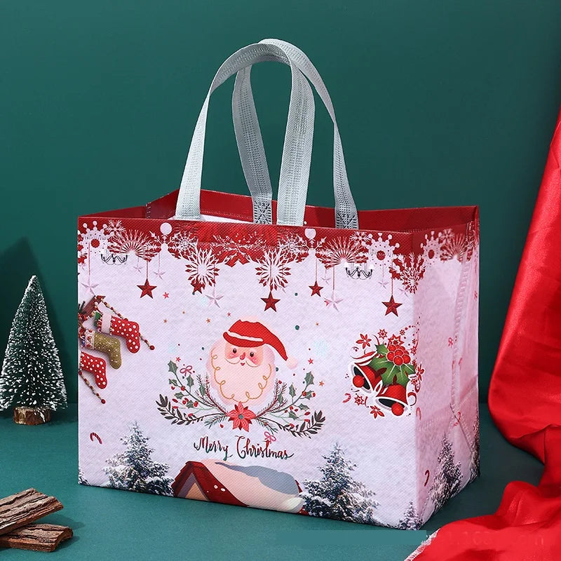 New Year Christmas Non-Woven Fabric Tote Bags Candy Gift Packaging Santa Claus Kid Holiday Happy Year Party Favors Gift Bag 2024