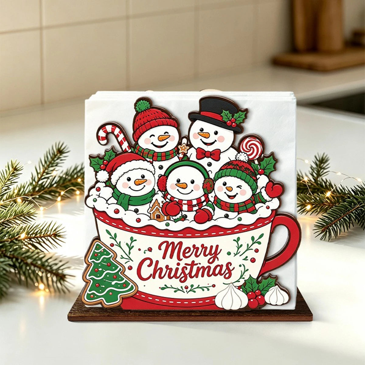 Santa Claus Wooden Napkin Holder Christmas Table Decor Desktop Tissue Storage Rack Xmas Party Dining Room Tabletop Decorations