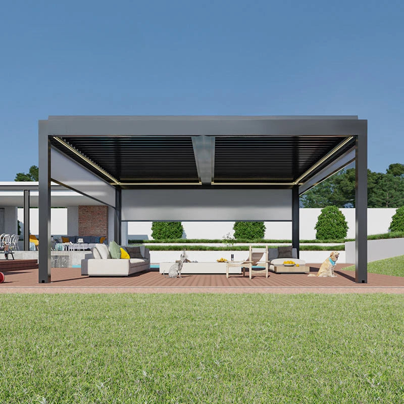 4X6 Pergola Roller Shutter And LED Light Waterproof Outdoor Pergola Garden Gazebo Aluminium Pergola