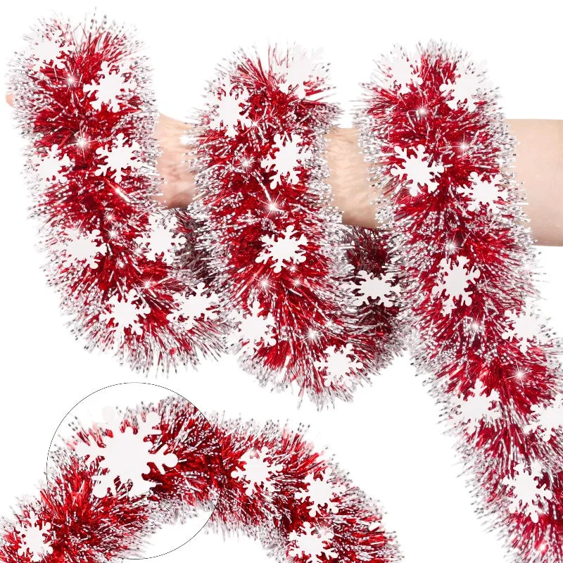 6M Christmas Snowflake Tinsel Garland Xmas Tree Decoration Christma Metallic Twist Garland Ceiling Hanging New Year Party Decor