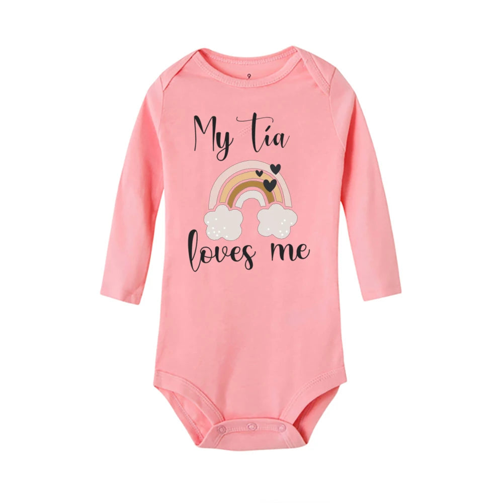 My Aunt Loves Me Very Much Print Baby Bodysuit Spanish Baby Romper Toddler Jumpsuit Girls Boys Long Sleeve Clothes Infant Romper
