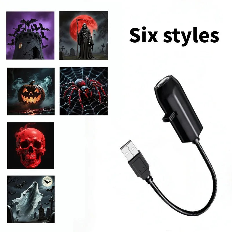 LED Projector Light Halloween Ghost Skull Night Light Switchable Pattern USB Projector Lamp for Room Ceiling Window Wall Decor
