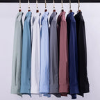 Spring Autumn Men Long Sleeve Shirts Business Casual Wrinkle Resistant Solid Color Formal Dress Slim Fit Work Social Shirt S-8XL