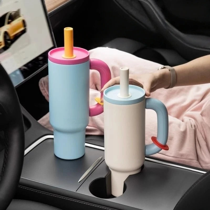 1050ml Insulated Mug with Handle and Straw Ice Cup Large Capacity Tumbler Stainless Steel Water Bottle Office Home Thermal Mug