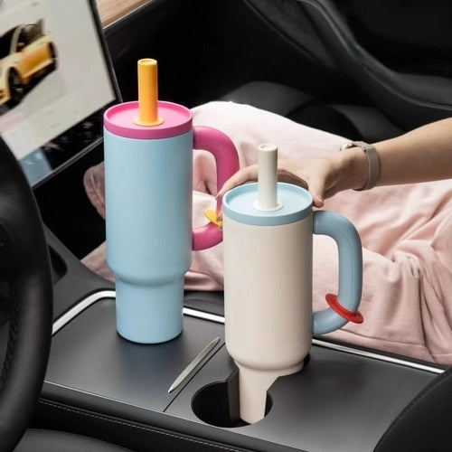 1050ml Insulated Mug with Handle and Straw Ice Cup Large Capacity Tumbler Stainless Steel Water Bottle Office Home Thermal Mug