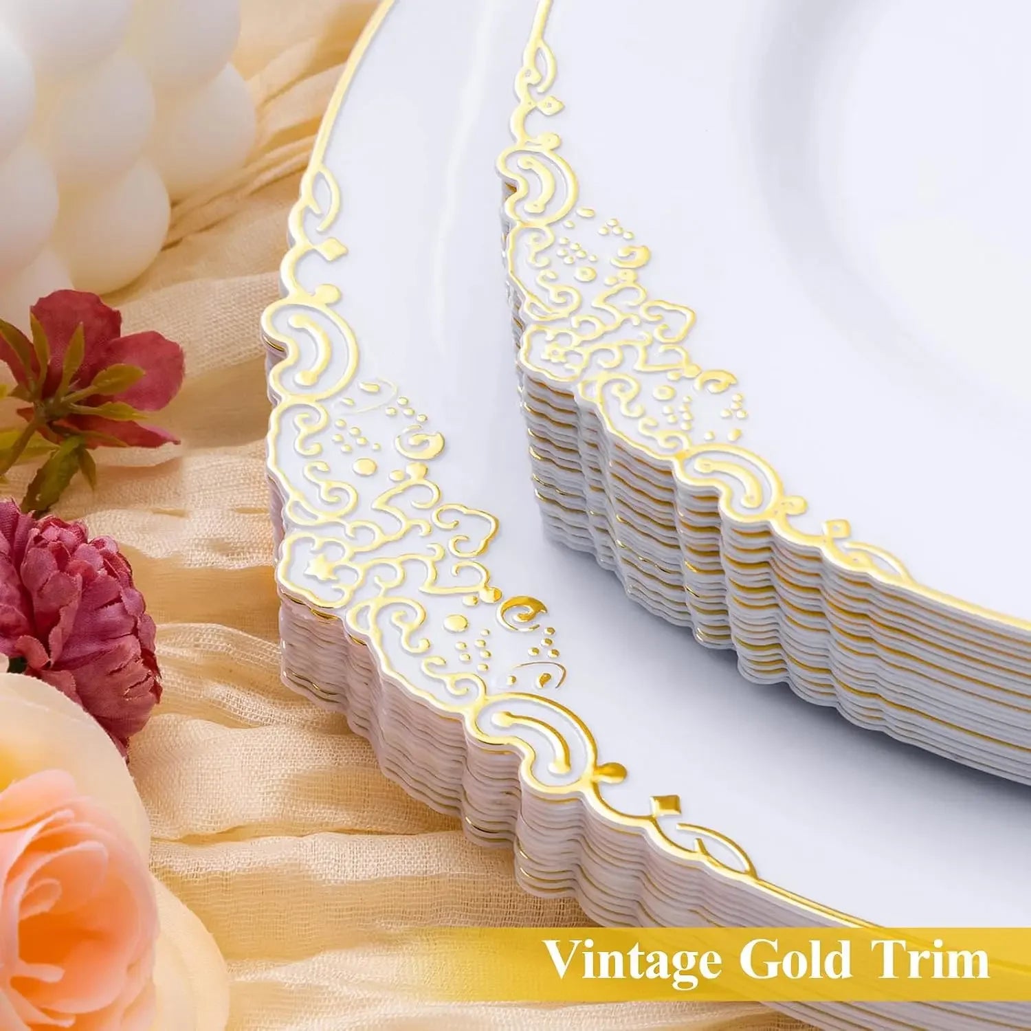White And Gold Disposable Plates 200 Pcs For 100 Guests Dinner Dessert Plates For Party Wedding Graduation