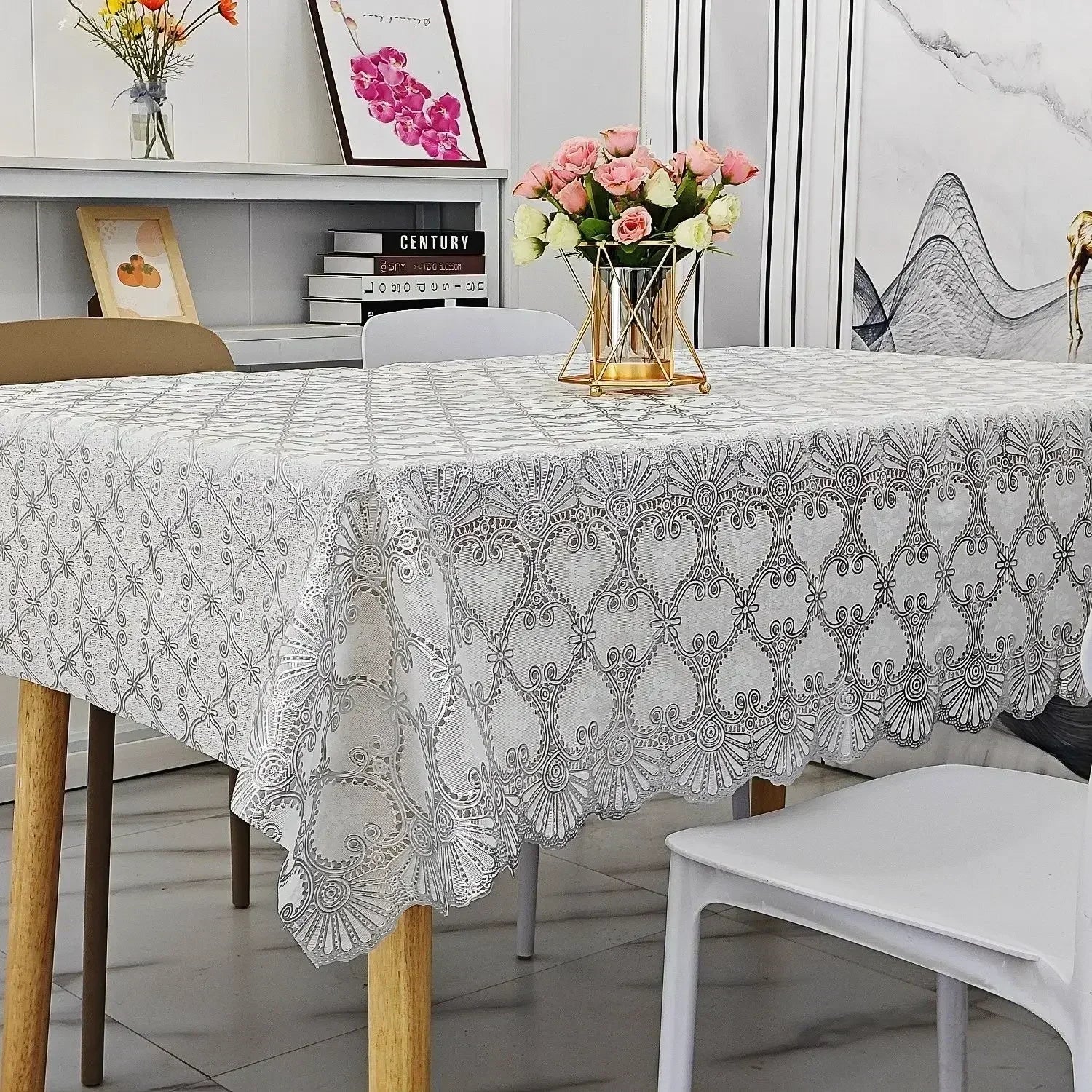 PVC Rectangular Dining-Table Tablecloth Oil Resistant Tabletop Protective Cloth Household Plastic High-end Lace Table Covers Mat