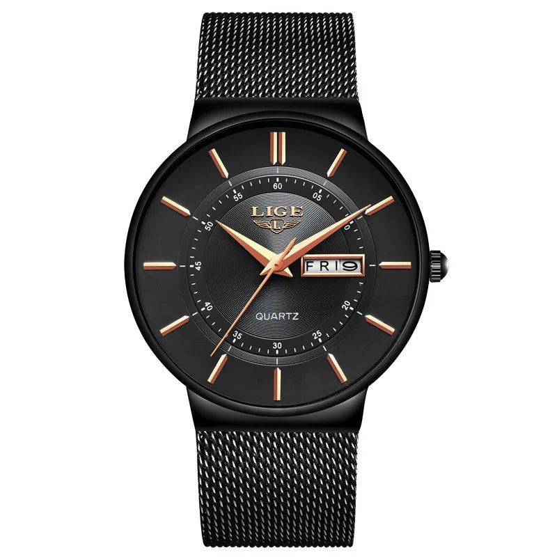 LIGE 2024 Luxury Men Watches Waterproof Ultra Thin Date Clock Male Steel Strap Casual Quartz Watch Men Sports Wrist Watch Man