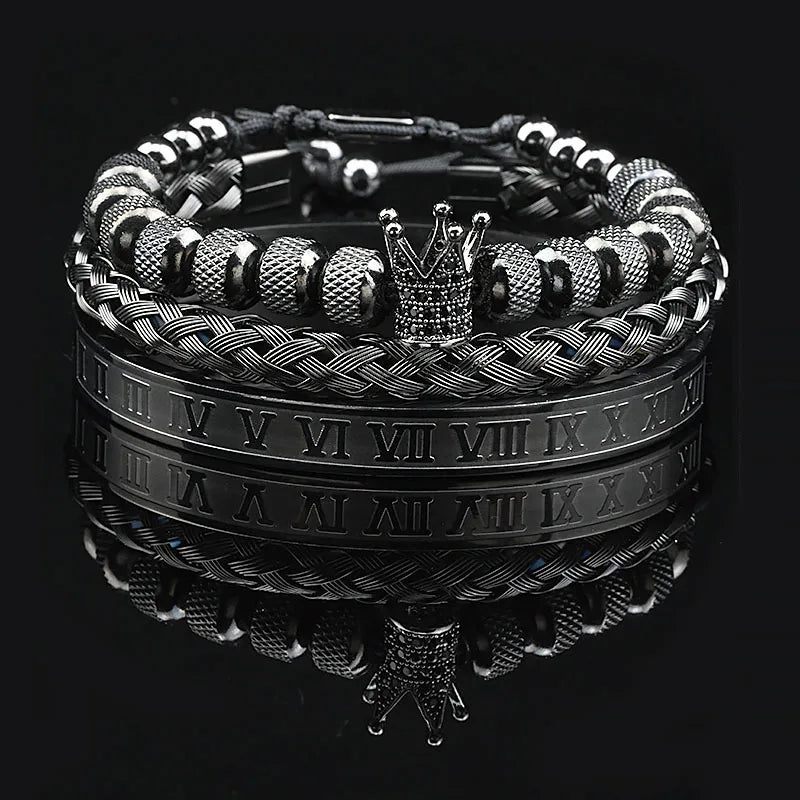 Luxury Set Crown Charms Man Bracelet Roman Stainless Steel Women Bangles Hand Jewelry Valentine's Day Gift