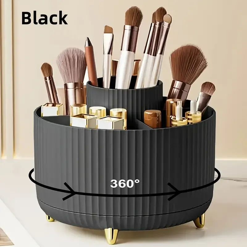 360°Rotating Makeup Desktop Cosmetic Storage Box Organizer 5 Slot Large Capacity for Bathroom Portable Makeup Brushes Pen Holder