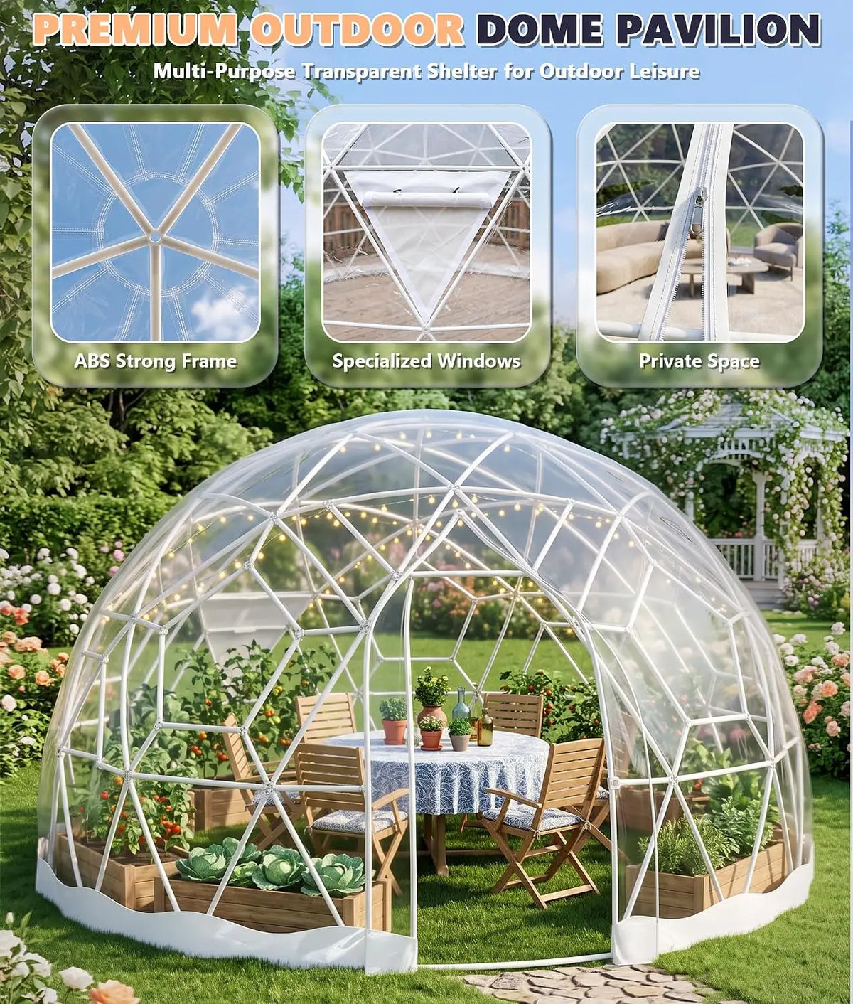 Dome Tent for Garden , Geodesic Dome Greenhouse with TPU Clear Cover, Waterproof Garden Bubble Dome Tent House with, Customized