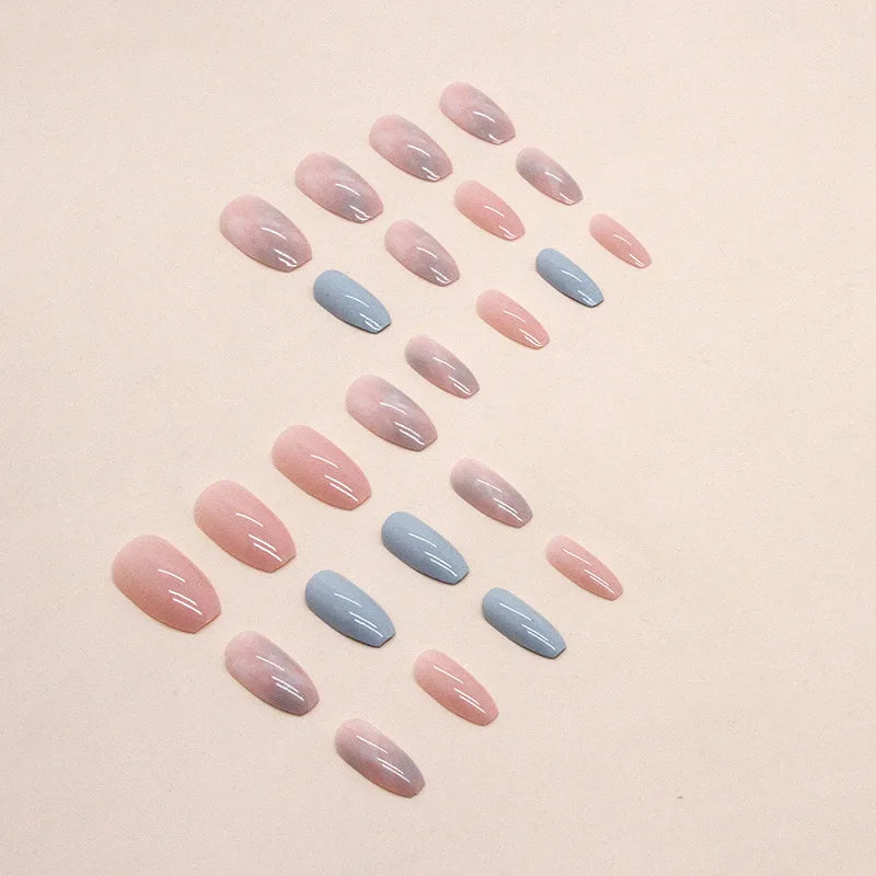 24 pieces of gentle nude long press-on nails (square shape), paired with 1 piece of jelly glue and 1 nail file