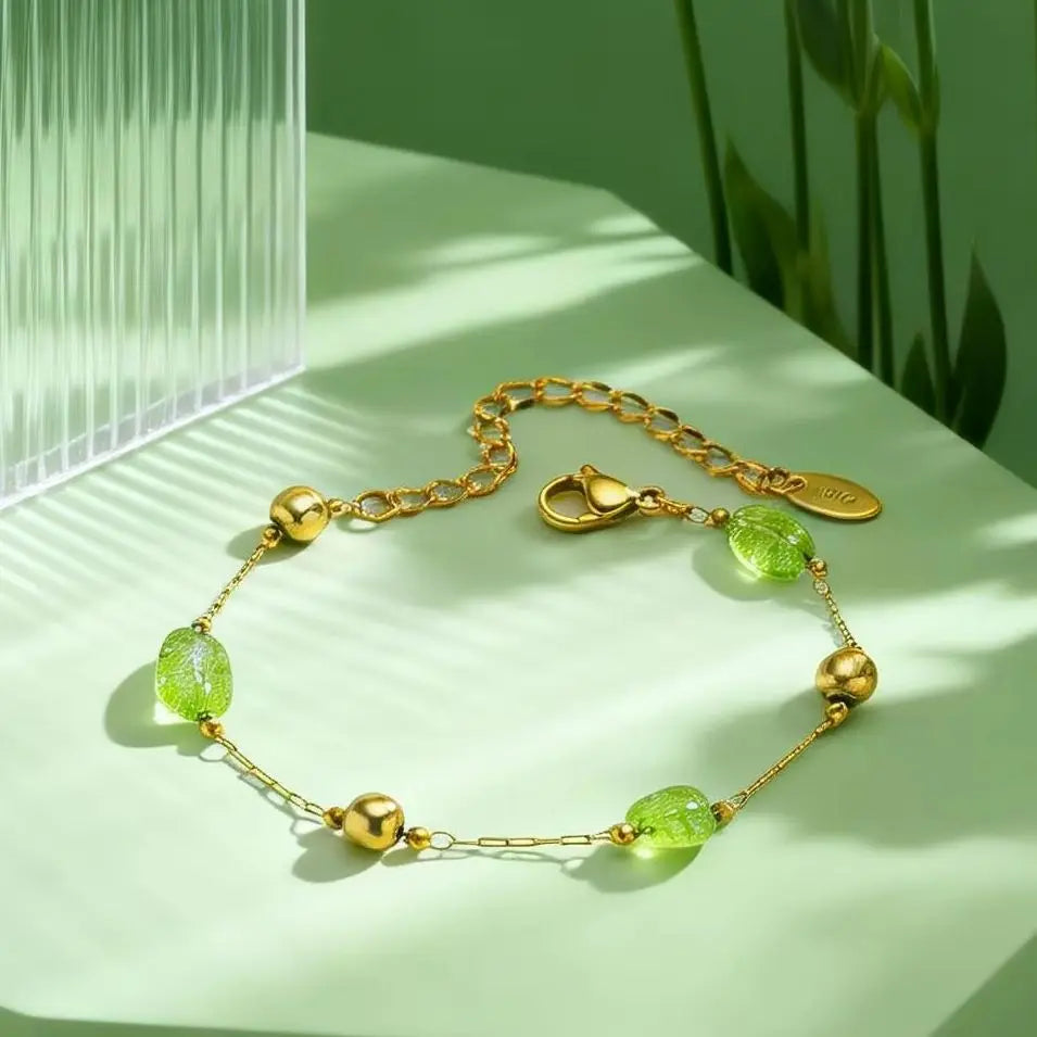 Fashion Green Natural Stone Bracelets for Women Stainless Steel Spacer Bead Bracelet 18K Gold Plated Jewelry Gift