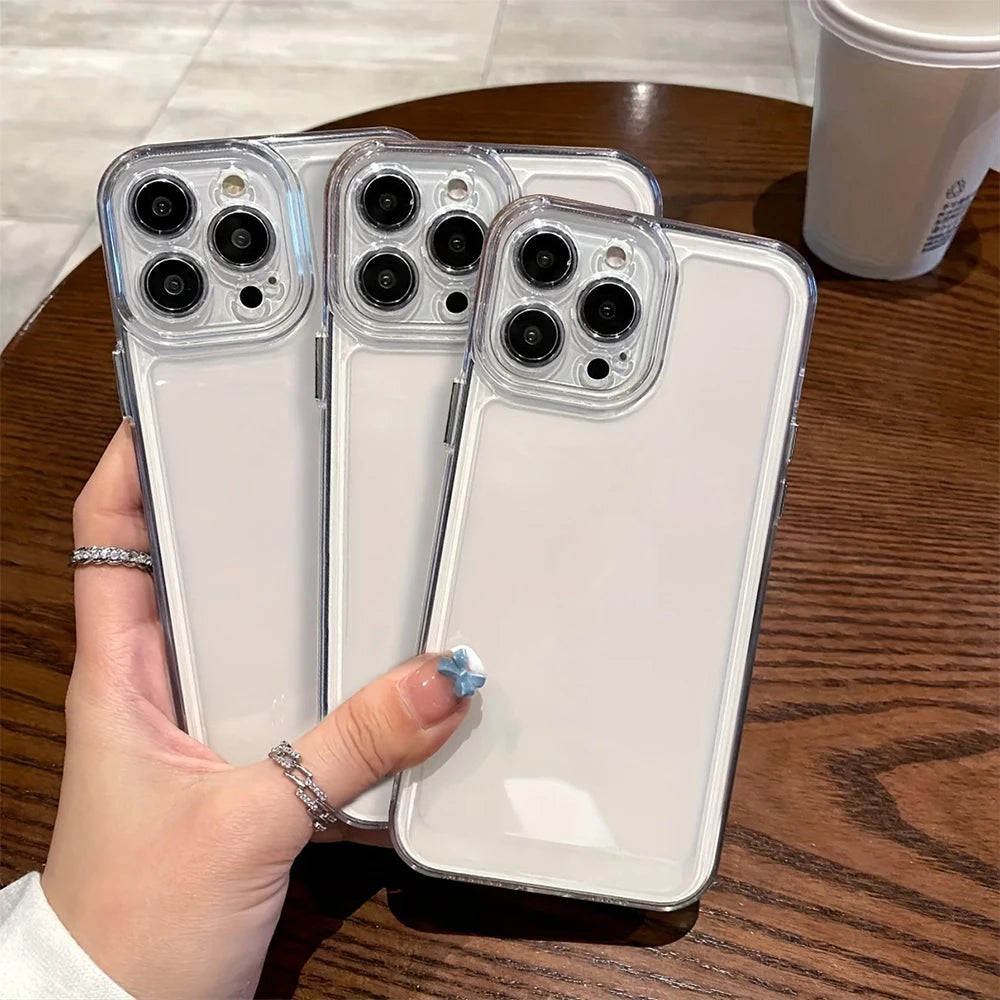 3pcs Luxury Shockproof Transparent Phone Case Set for iPhone 18 17 16 15 14 13 12 11 Pro Max 16Plus Air 17E Clear Soft TPU Cover