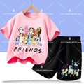 2026 summer T-shirt, 2-piece set Bluey children's 100% cotton short-sleeved set for boys - boys' sports shirt, girls' casual top