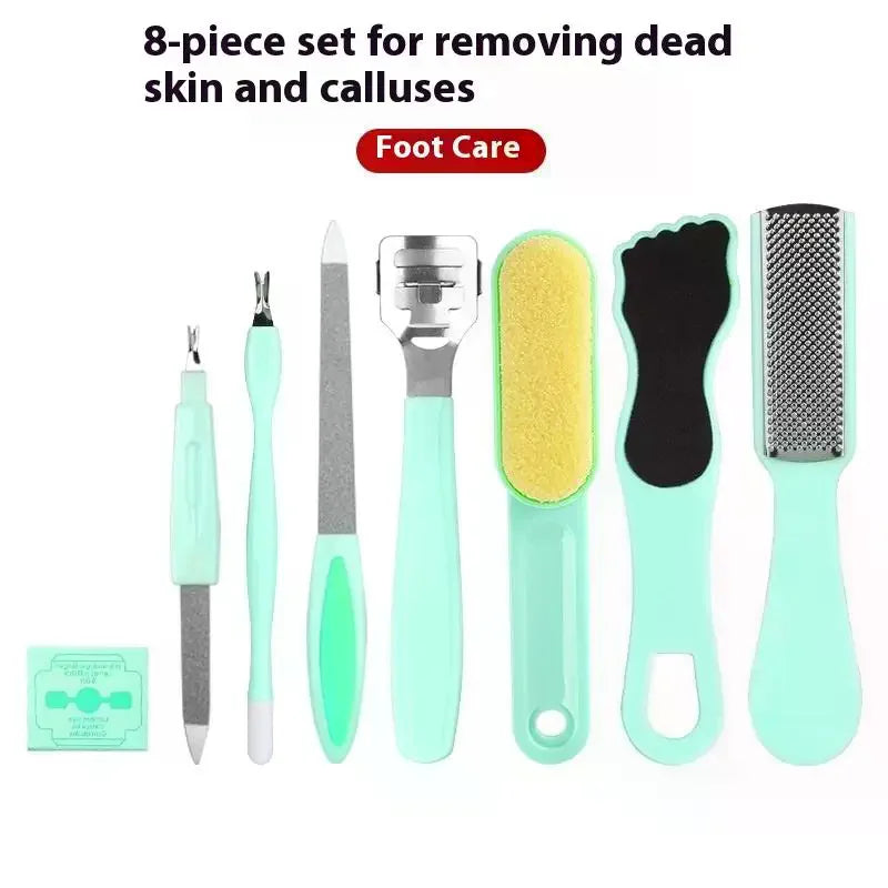 8pcs/Set Pedicure Kit Stainless Foot Care Tools Callus Remover Scraper Pedicure Rasp Tools Manicure Nails