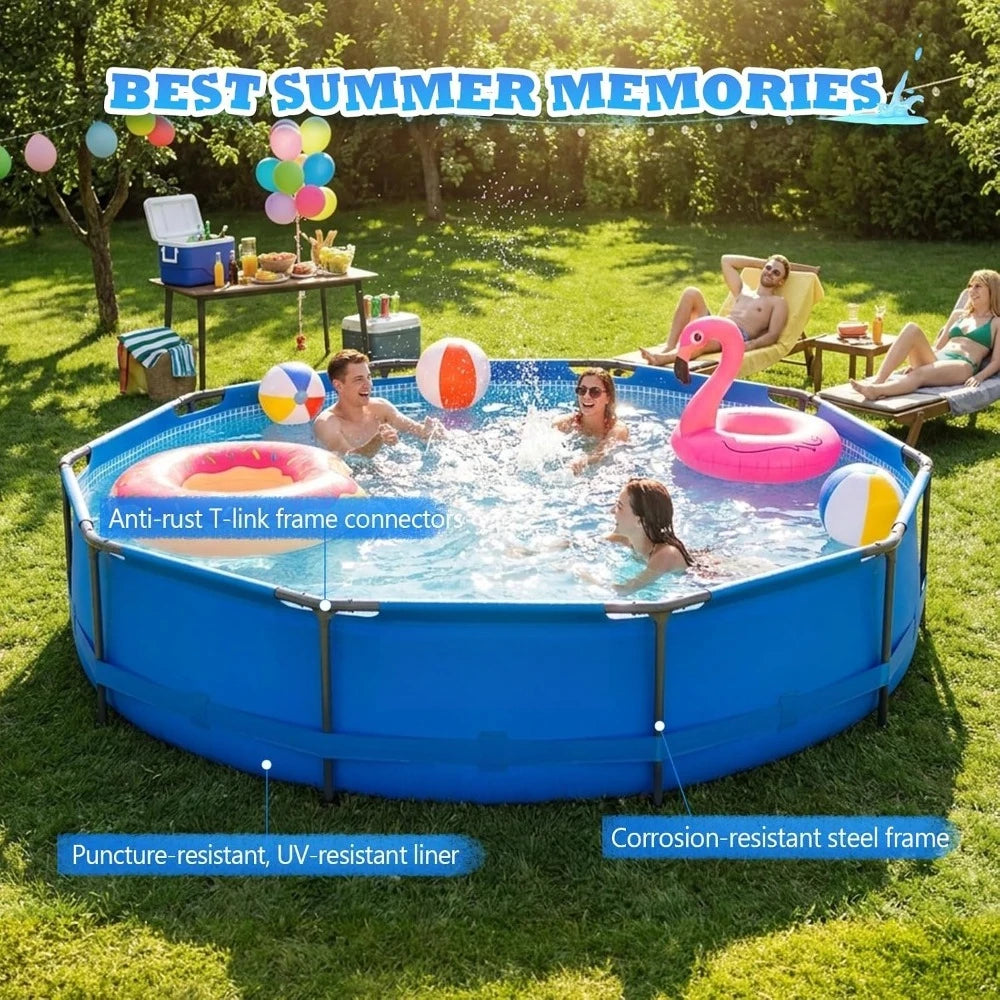 Round Above Ground Swimming Pool 12FT x 30IN Metal Frame Outdoor Portable Water Pool for Adults Family Friends Backyard