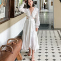 Super Chic White Sexy hollow out dress women backless lace up embroidery party dress dress summer beach holiday dresses