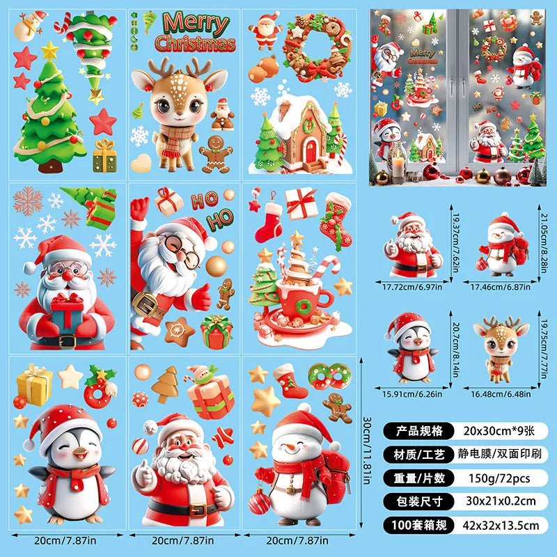 New White Christmas Sticker Santa Claus Christmas Static Sticker Shopping Mall Shop Window Background Decorative Window Sticker