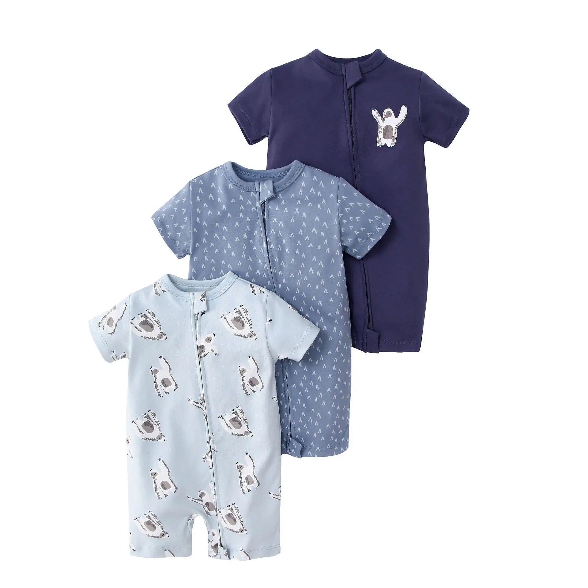 3Pcs/lot New Zipper Infant Baby Girl Boy Clothes Cartoon Short Sleeve Cotton Baby Romper Clothing For Newborn Jumpsuit 6-24 M