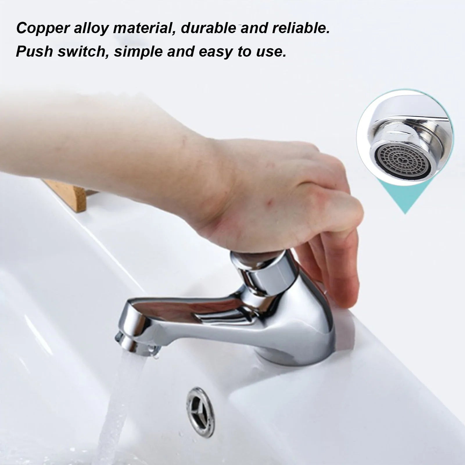 Time Delay Basin Sink Faucet Copper Alloy Push Switch Water Saving Tap for Home Kitchen Bathroom Hotel