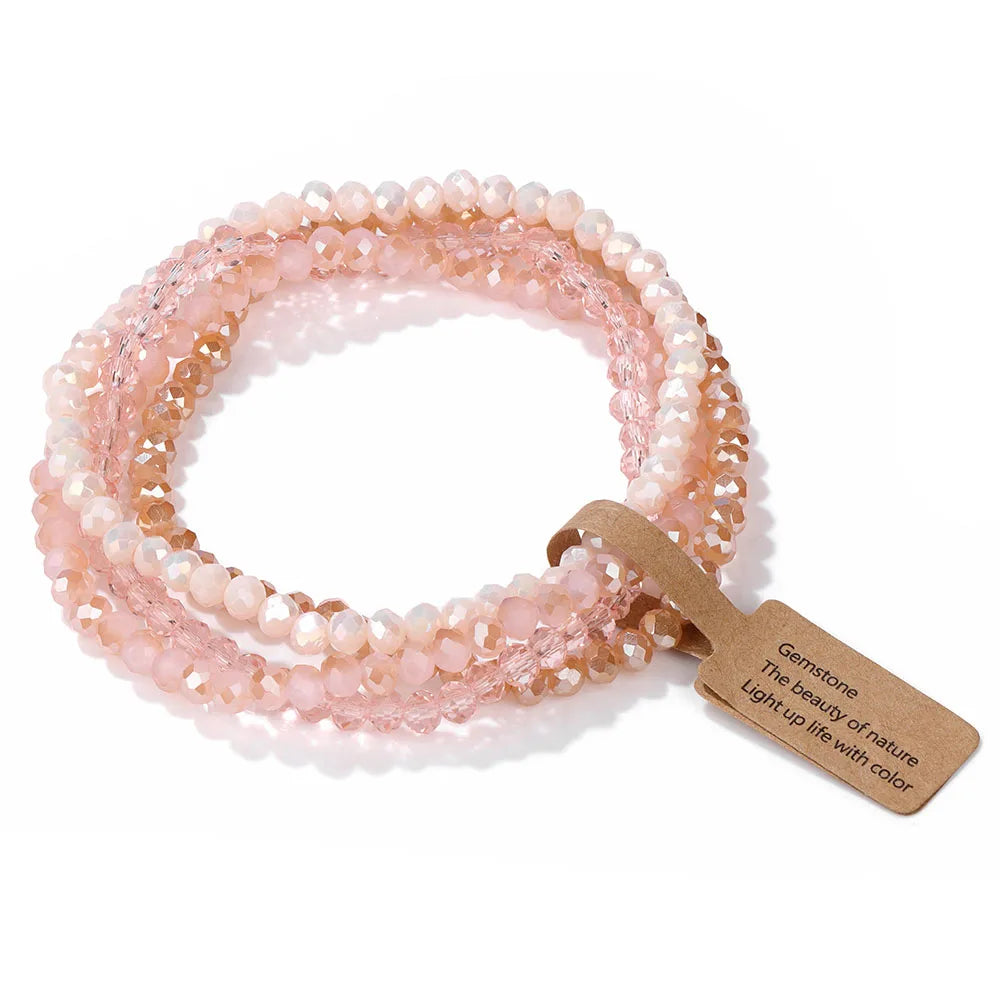 Handmade Women Crystal Beaded Bracelet Set 3x4mm Round Glass Beads Stretch Bracelets Female Girls Boho Bangles Jewelry Gift