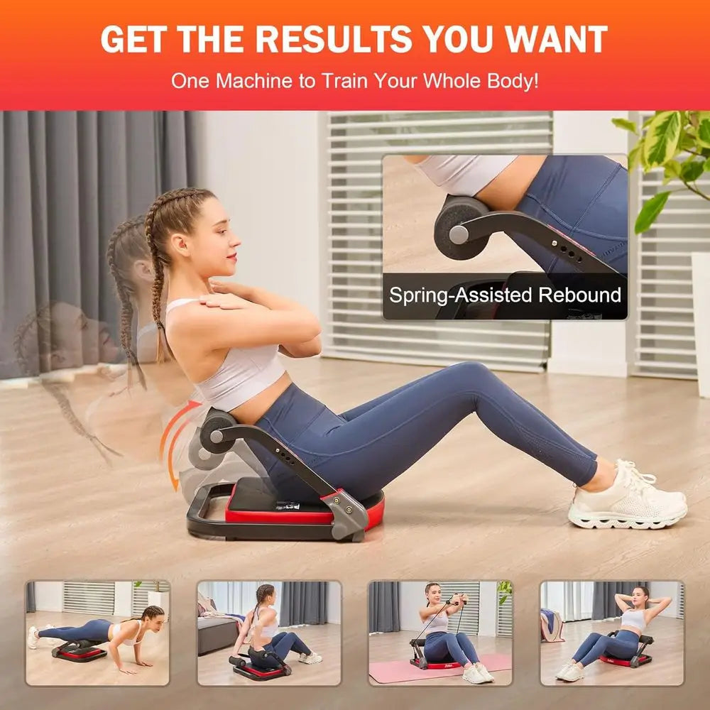 2-in-1 Ab Machine with Resistance Bands, 4 Intensities Rebound Assist,Core Training Fitness Equipment for Home Full Body Workout