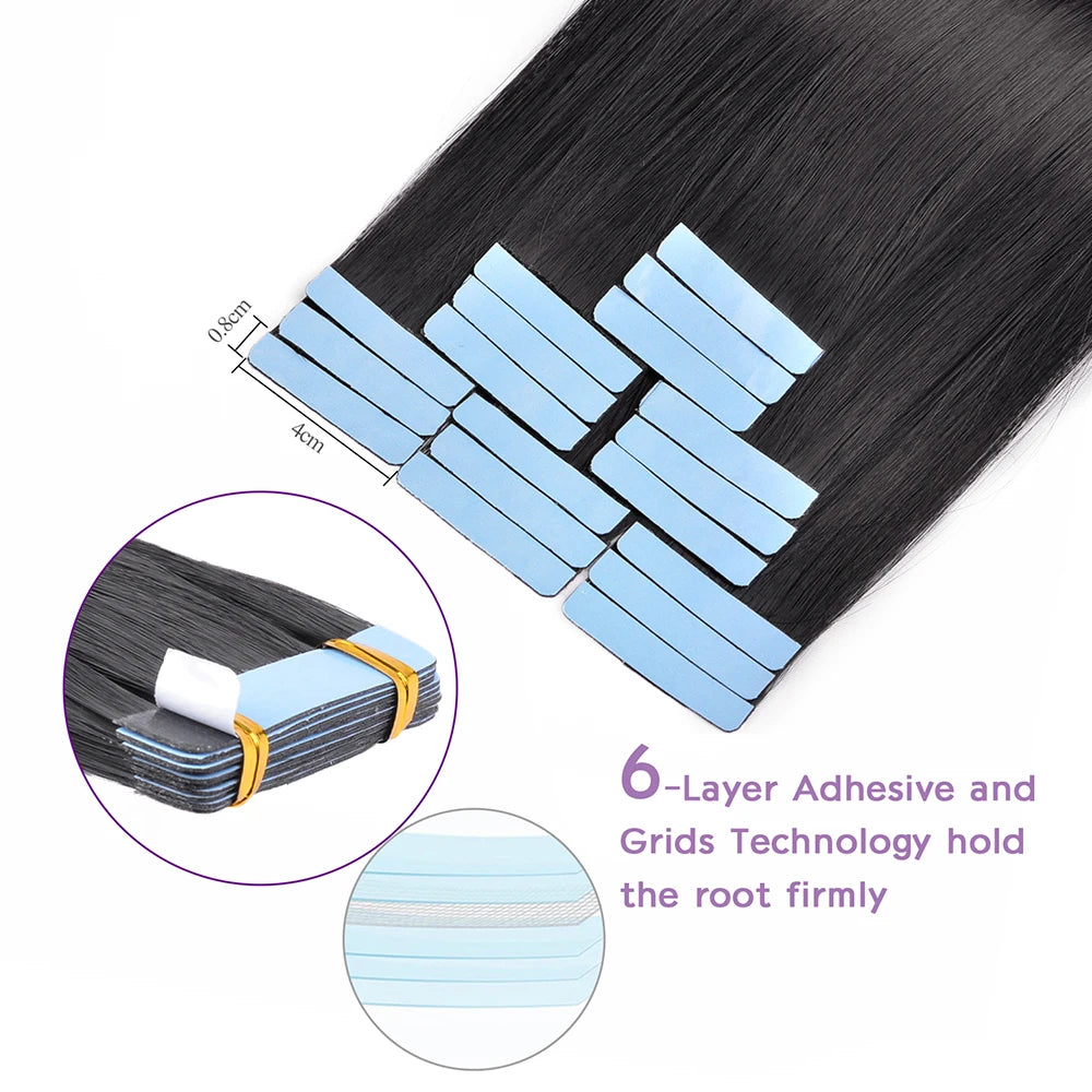 Synthetic Straight Tape In Hair Extensions 10pcs Natural Hair Extension 24inch For Women Invisible Double Sided Free Style