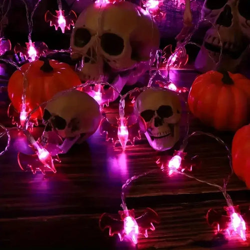 59.06inch 10 Lights, 3m 20 Lights Purple Bat Halloween Decoration String Lights, Battery Powered (No Plug)