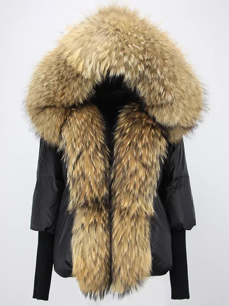 2024 Winter Puffer Jacket Women Real Fox Fur Collar Hooded Natural Thick Warm Loose Oversize Duck Down Coat Streetwear Outerwear