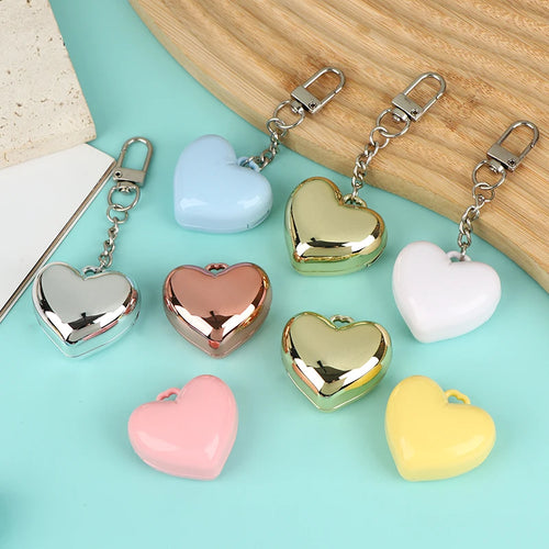1Pcs Heart Shape Blush Empty Compact with Mirror, Keychain DIY Refillable Powder Case for Makeup