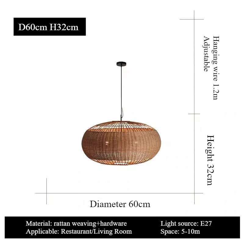 Industrial Vintage Art Creative Bamboo Woven Pumpkin LED Pendant Lights Lustre Lamps for Living Room Home Decoration Chandelier
