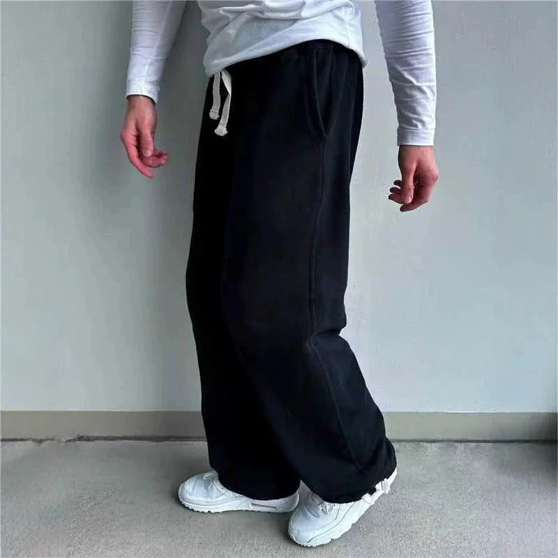 autumn winter man/woman Jogging Straight Sweatpants Street Style wide leg pants Casual Solid colors versatile Loose Men's