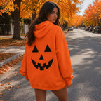 Halloween Hoodie Pumpkin Jack O Lantern Back Print Orange Black Spooky Pullover Unisex Fall Casual Hooded Sweatshirt