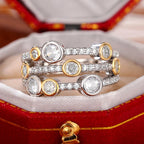 Huitan Vintage Two Tone Lady's Rings Anniversary Party Daily Wearable Luxury Cubic Zirconia Rings 2022 New Trend Women Jewelry